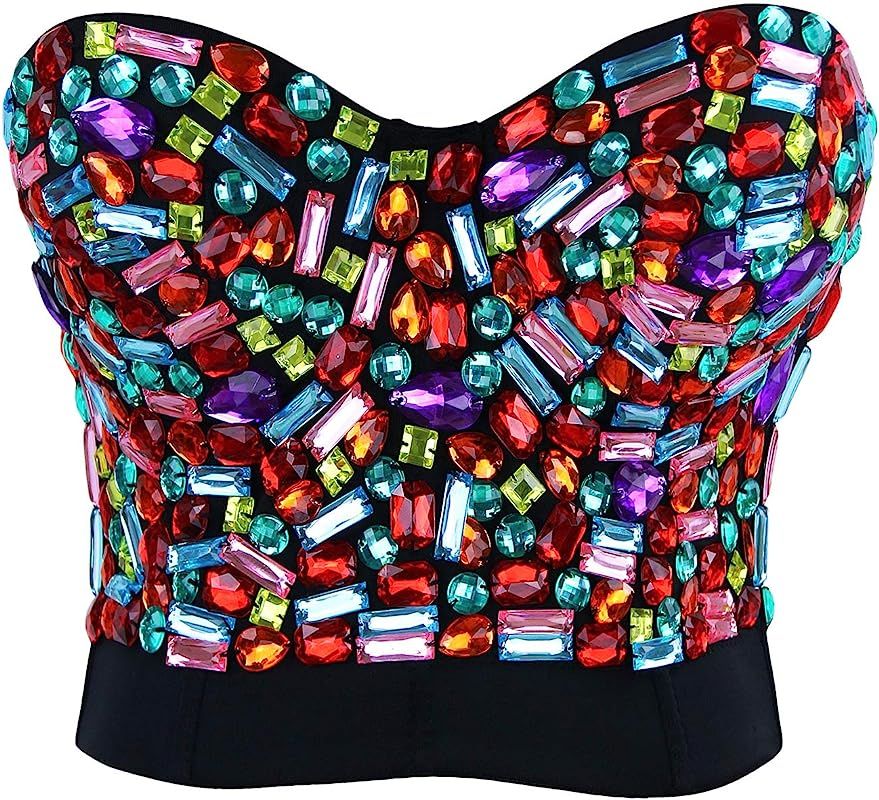 Charmian Women's Colorful Rhinestone Push Up Bra Clubwear Party Bustier Crop Top | Amazon (US)