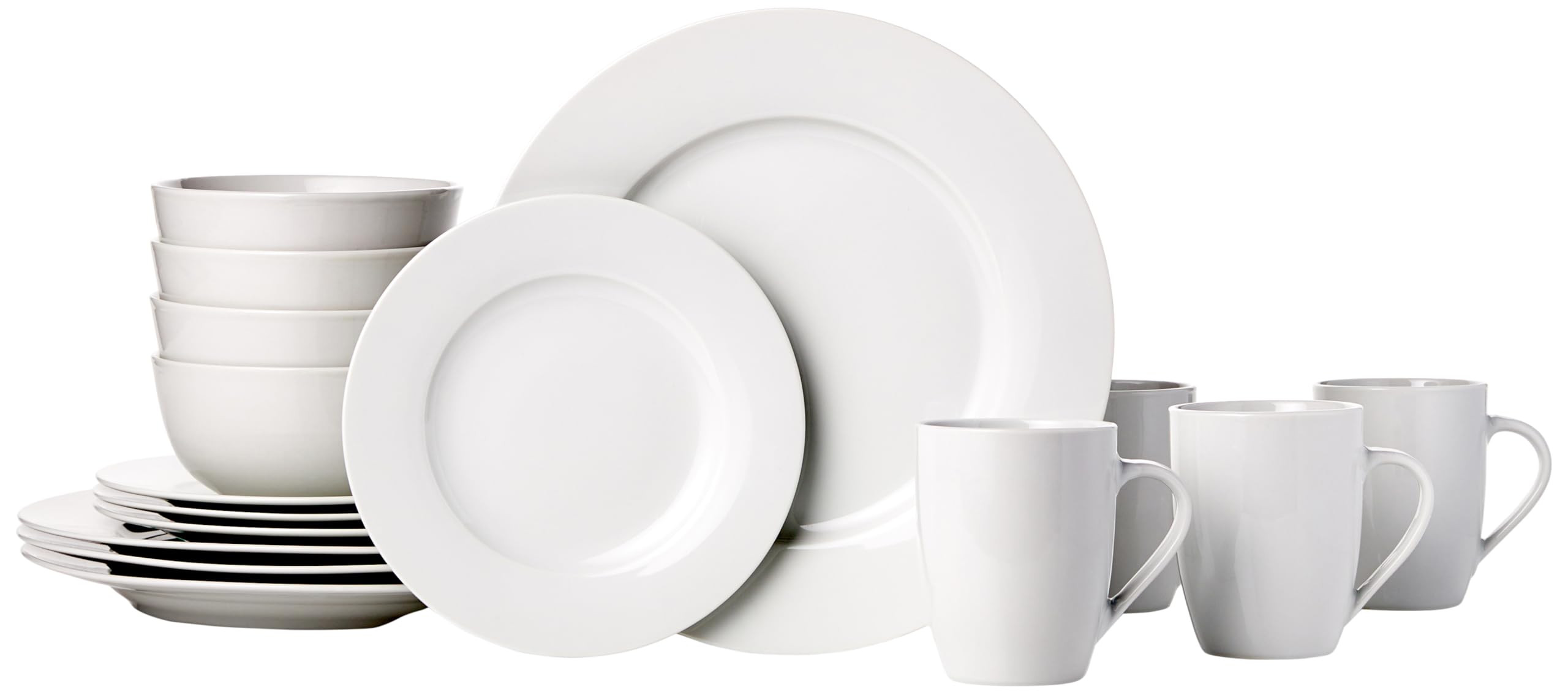Amazon Basics 16-Piece Porcelain Kitchen Dinnerware Set with Plates, Bowls and Mugs, Service for ... | Amazon (US)