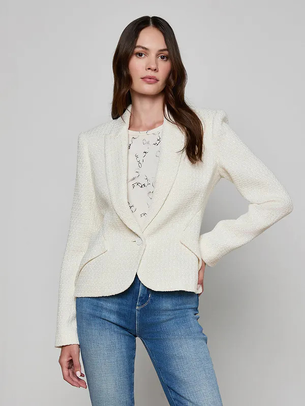 Jennah Tweed Blazer in Ivory | L'AGENCE | L'Agence