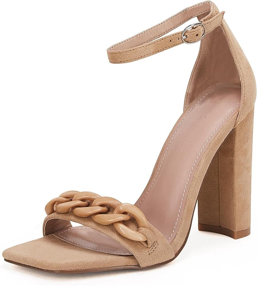 Ermonn Womens Square Toe Heeled Sandals Dressy Summer Chunky High Heels Ankle Strap Wedding Dress... | Amazon (US)