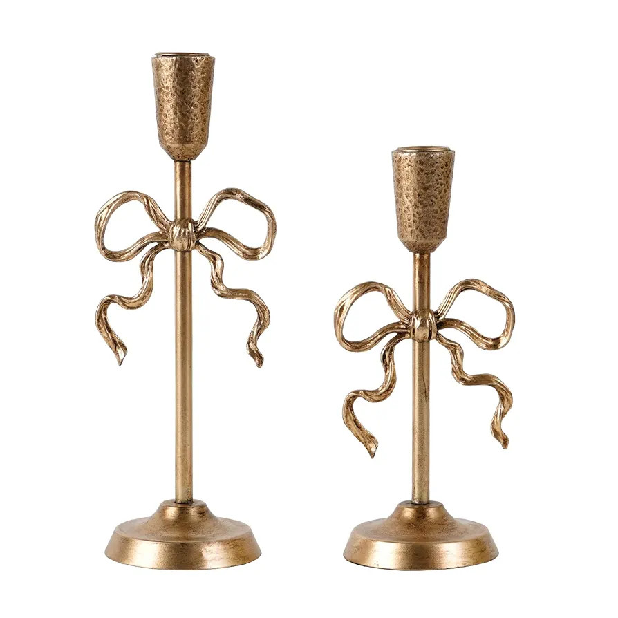 NIKKY HOME Gold Bow Iron Taper Candle Holders Set of 2, Vintage Decorative Tall Candlesticks Cent... | Amazon (US)