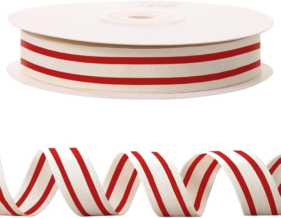 10 Yards × 3/5 Inch Red Natural Cotton Ribbon, Double Sided Webbing Straps Ribbons, Birthday Wed... | Amazon (US)