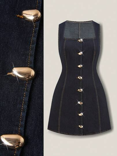 SHEIN MOD Plus Size Casual Washed Front Button Sleeveless Denim Dress Summer Dresses For Women Sp... | SHEIN