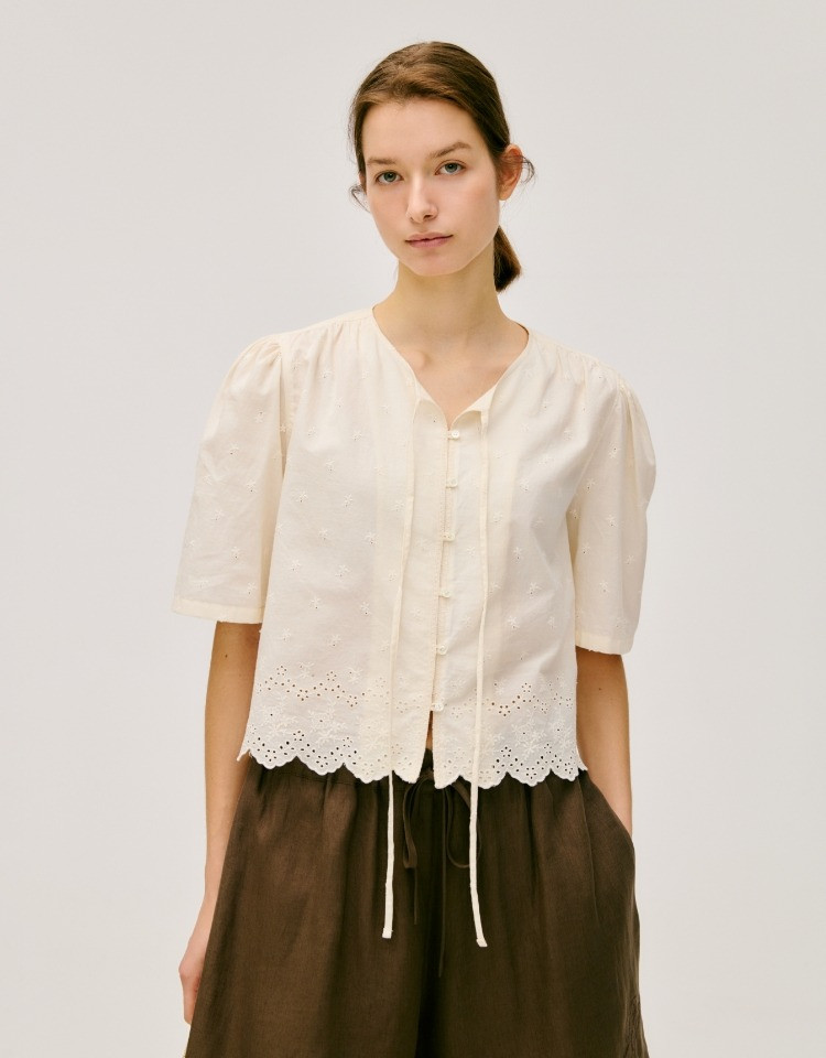 lace point blouse - butter | Depound