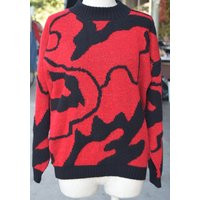 Red & Black 80S Sweater // Fun Graphic Print Oversize Slouchy Boyfriend Fit Ugly Party Unisex Men &  | Etsy (US)