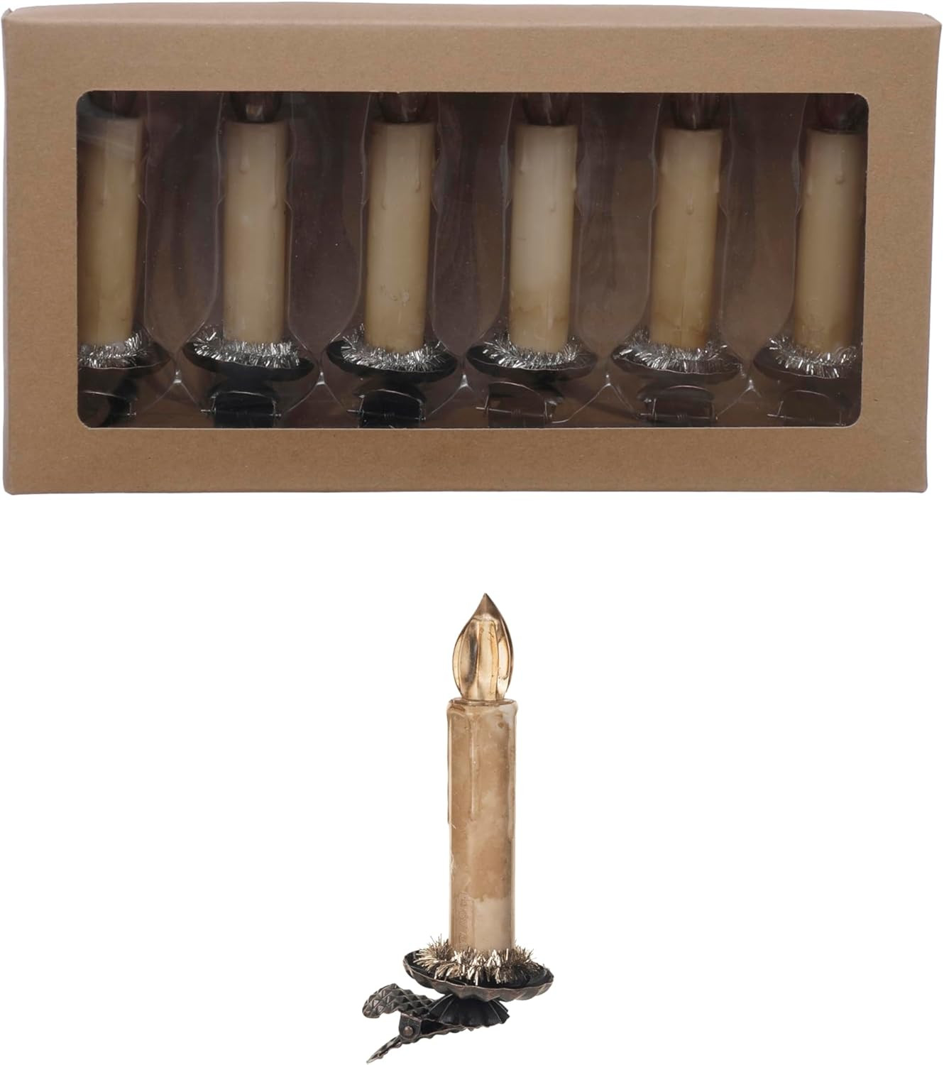 Creative Co-Op Plastic Candle Clip-On Ornaments with Tinsel and LED Light, Multicolor, Set of 6 | Amazon (US)