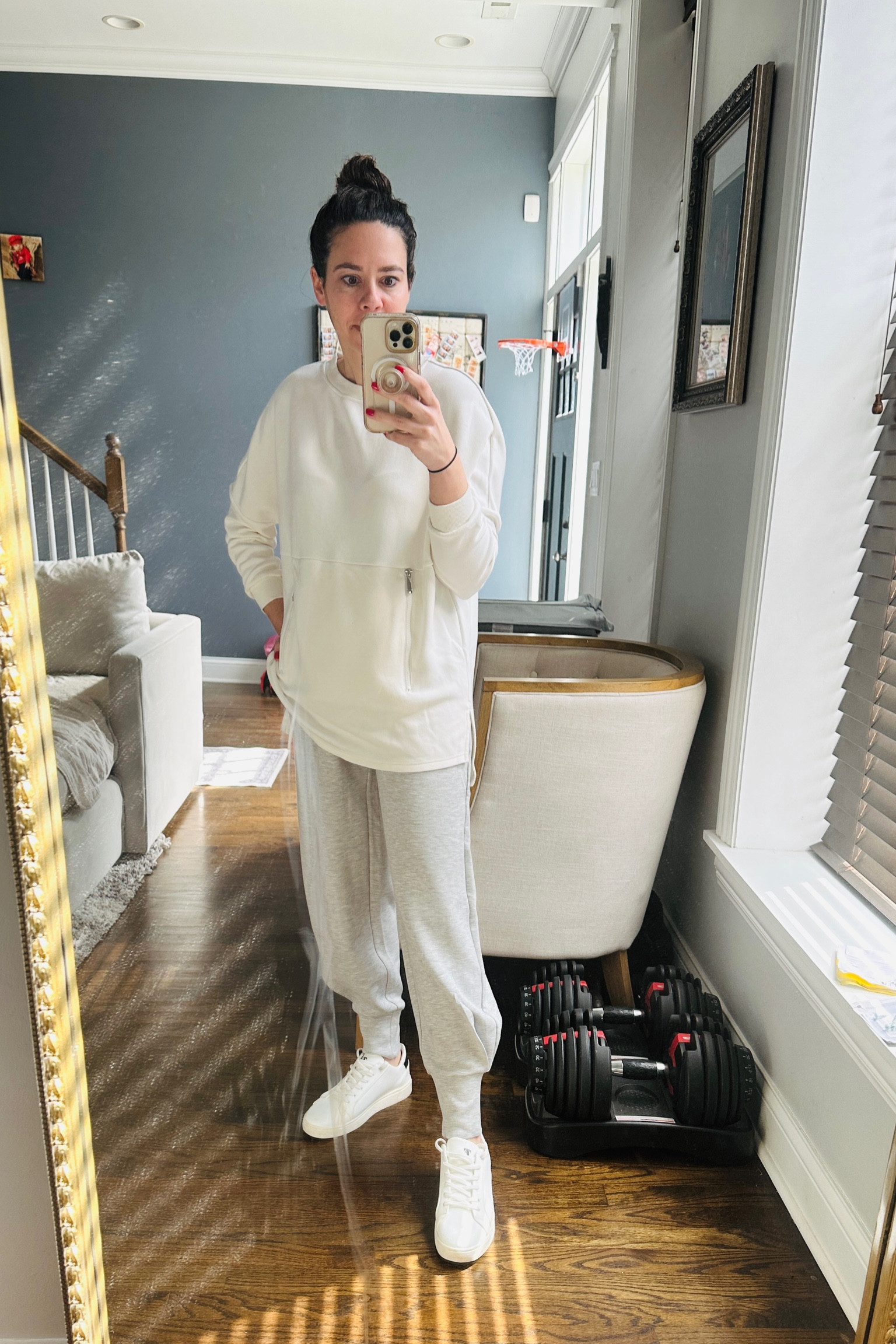 New Varley spring arrivals, gray marl relaxed pant in XS, long sleeve sweater in XS, thousand fell sneakers, white sneakers, new spring, fitness, athletic, mom on the go, school pickup Jaclin Natale 



#LTKfitness #LTKtravel #LTKSeasonal
