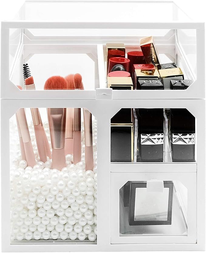 PoTTIIS Makeup Brush Holder with Dustproof Lid,Cosmetic Storage Display Case,Glass Multifunctiona... | Amazon (US)