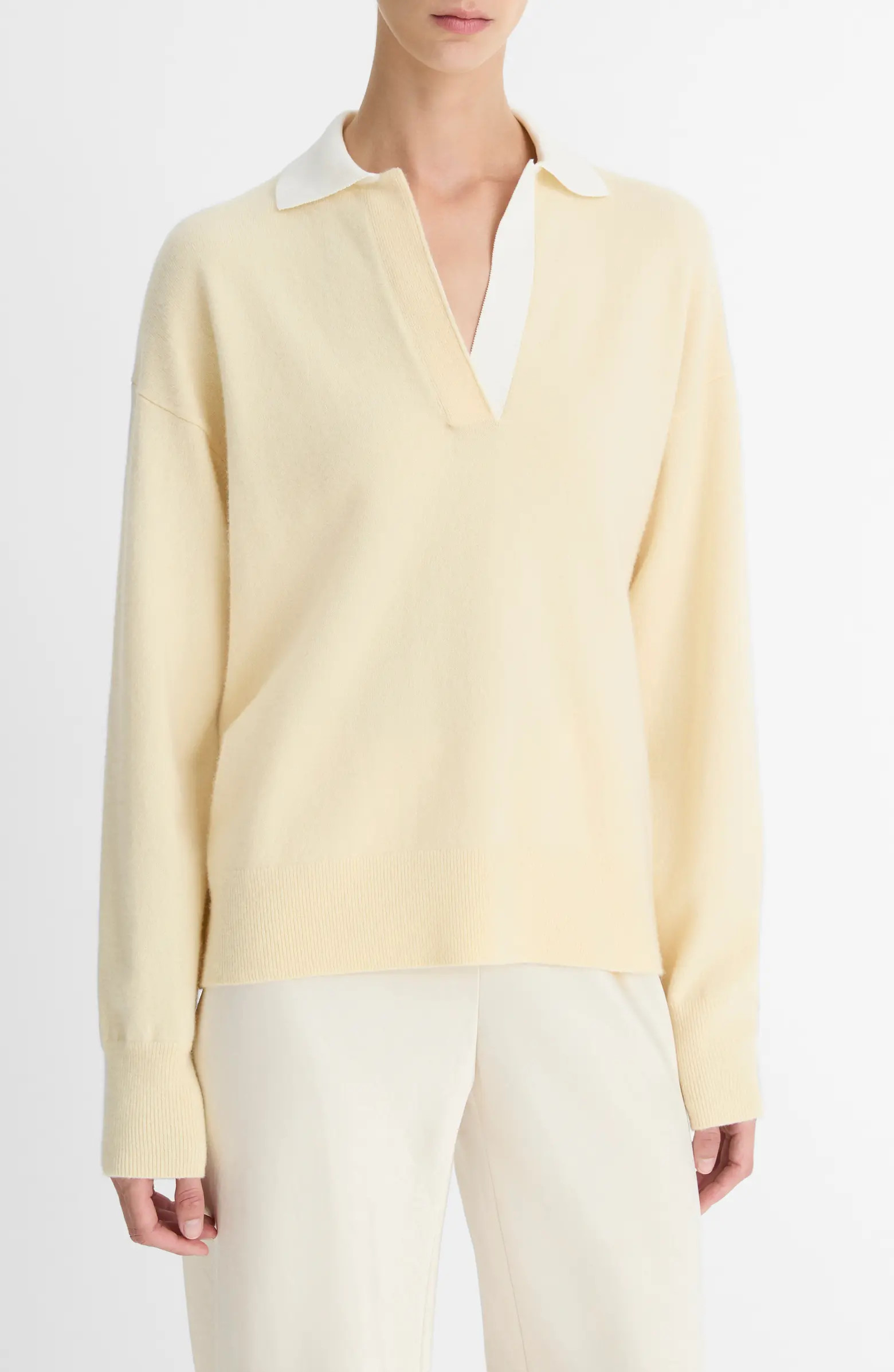 Vince Wool & Cashmere Contrast Johnny Collar Sweater | Nordstrom | Nordstrom