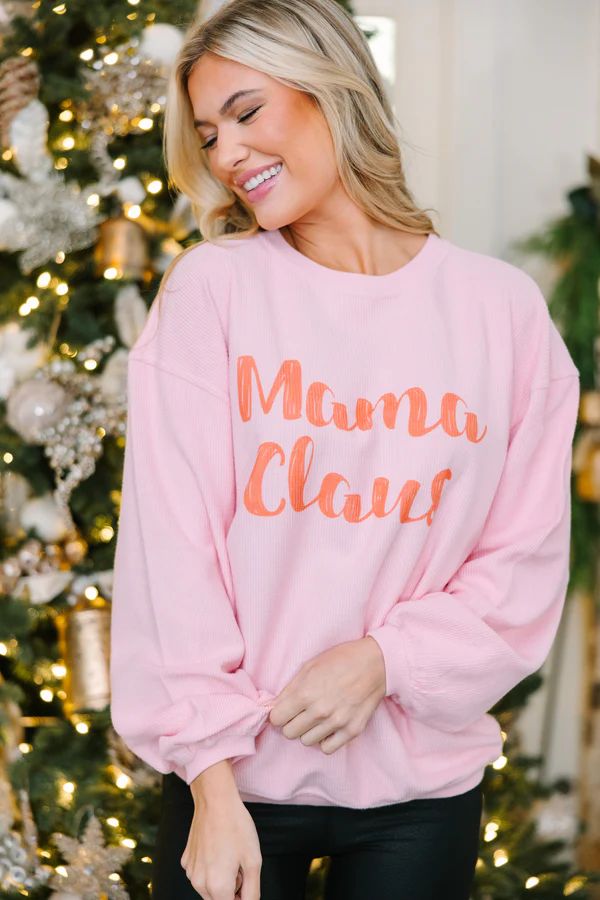 Mama Claus Pink Graphic Corded Sweatshirt | The Mint Julep Boutique