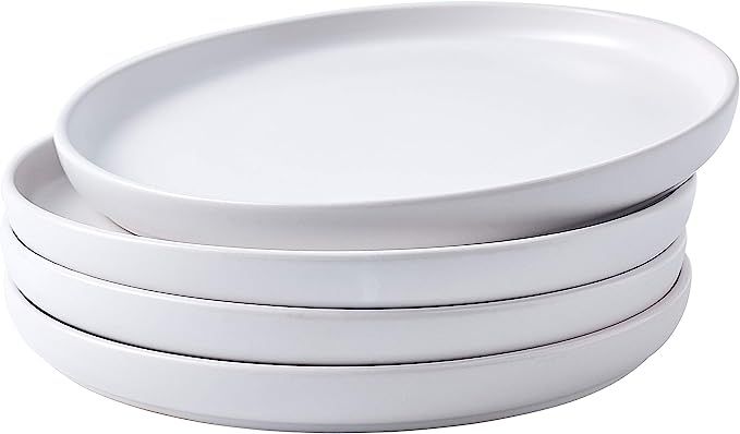 Bruntmor Set of 4 Elegant Matte 11" Round Ceramic Restaurant Serving Heavy Dinner Plates, White | Amazon (US)