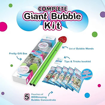 WOWMAZING Giant Bubbles Kit Plus – Big Bubbles for Kids with a Large Bubble Wand and Bubble Mix... | Amazon (US)