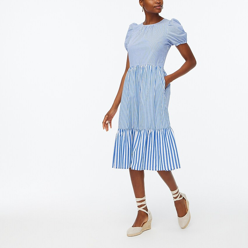 Cotton poplin puff-sleeve tiered midi dress | J.Crew Factory