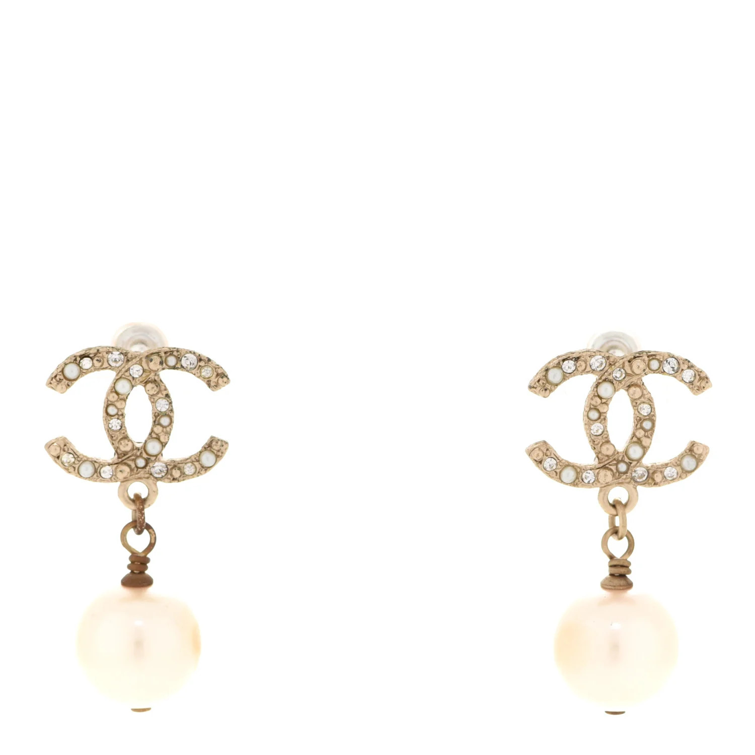 CHANEL Crystal Pearl CC Drop Earrings Gold | FASHIONPHILE | Fashionphile