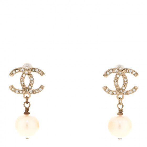 CHANEL Crystal Pearl CC Drop Earrings Gold | FASHIONPHILE | Fashionphile