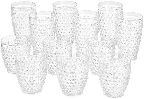 Amazon Basics 12-Piece Tritan Plastic drinkware Set - Hobnail Highball and Double Old Fashioned, ... | Amazon (US)