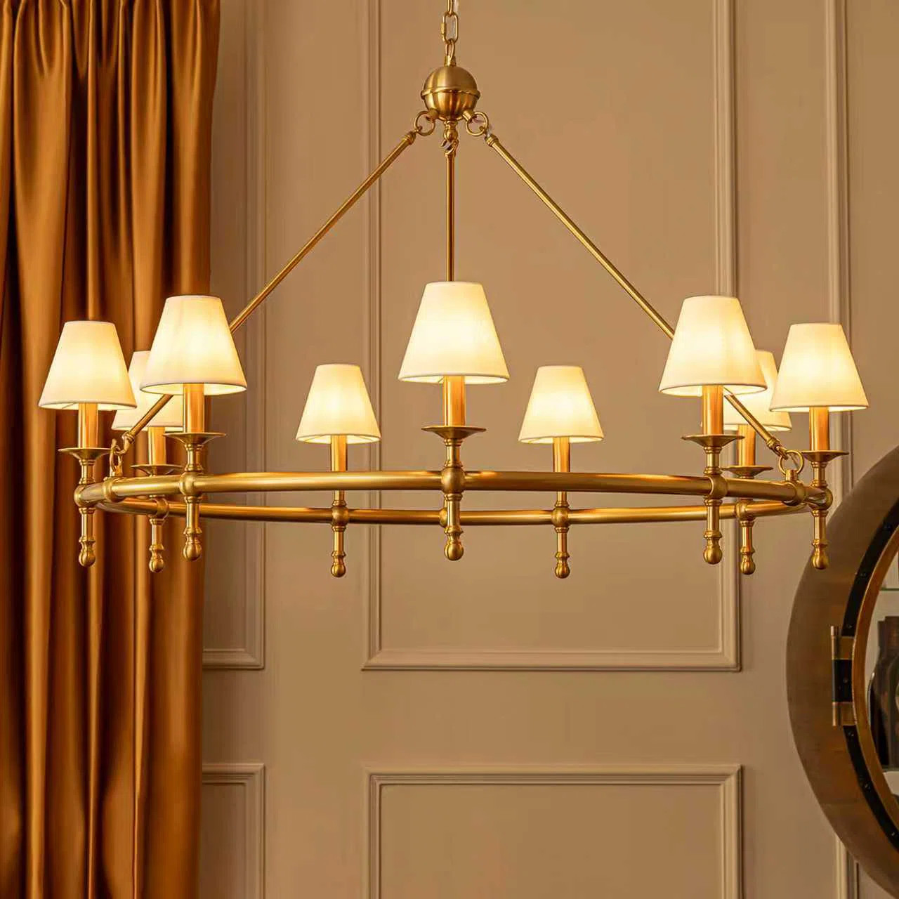 Classic Copper  Ring 47'' Chandelier 9-light Large Pendant Fixture With White Shades For Elegant ... | Wayfair North America