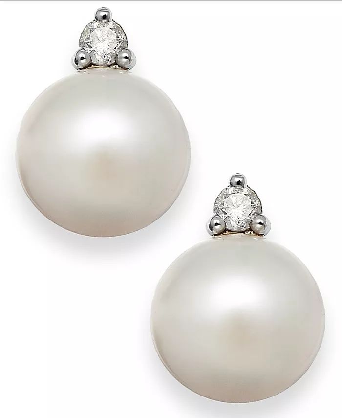 Akoya Pearl (7mm) and Diamond Accent Stud Earrings in 14k White Gold | Macy's