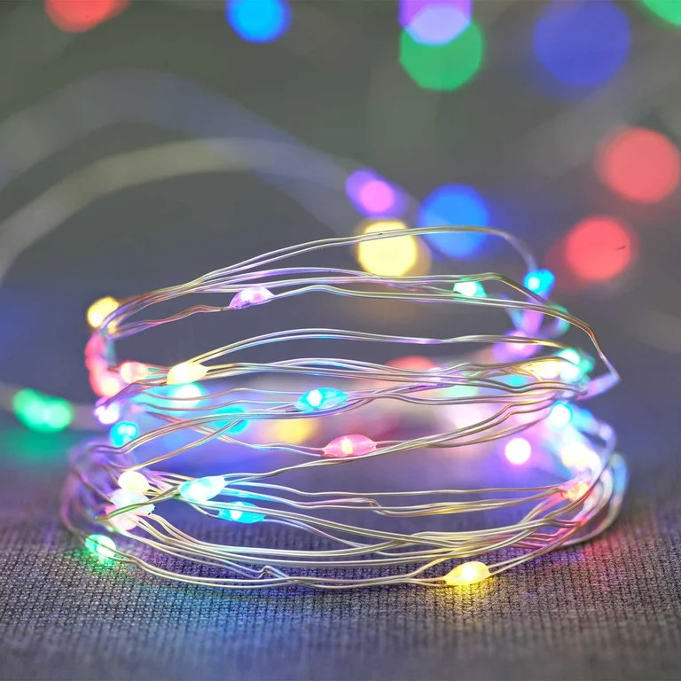 Mainstays Battery-Operated Indoor 50-Count LED Multi-Color Wire Lights, with 8 Lighting Modes - W... | Walmart (US)