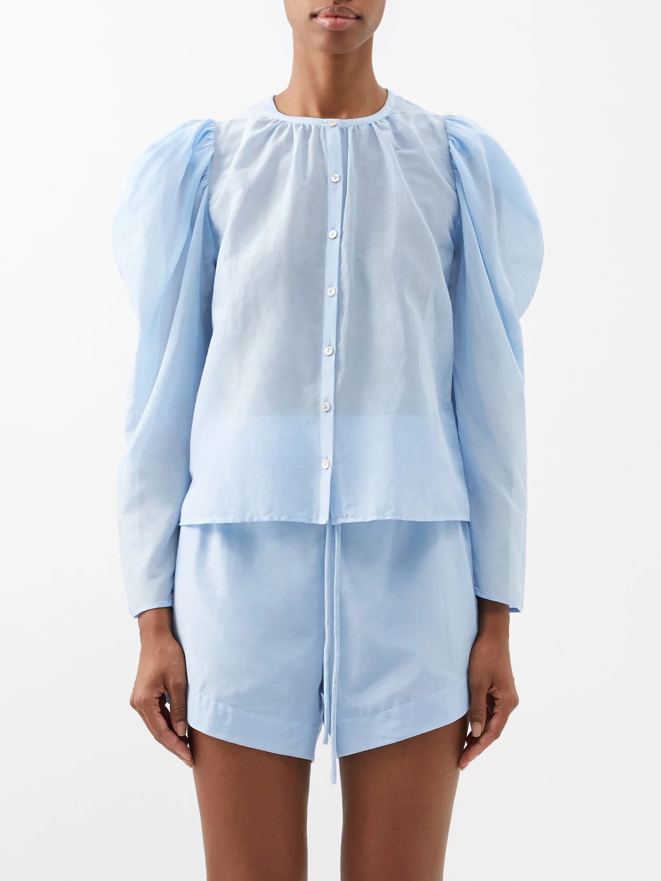Winnie collarless cotton-blend shirt | Bird & Knoll | Matches (US)
