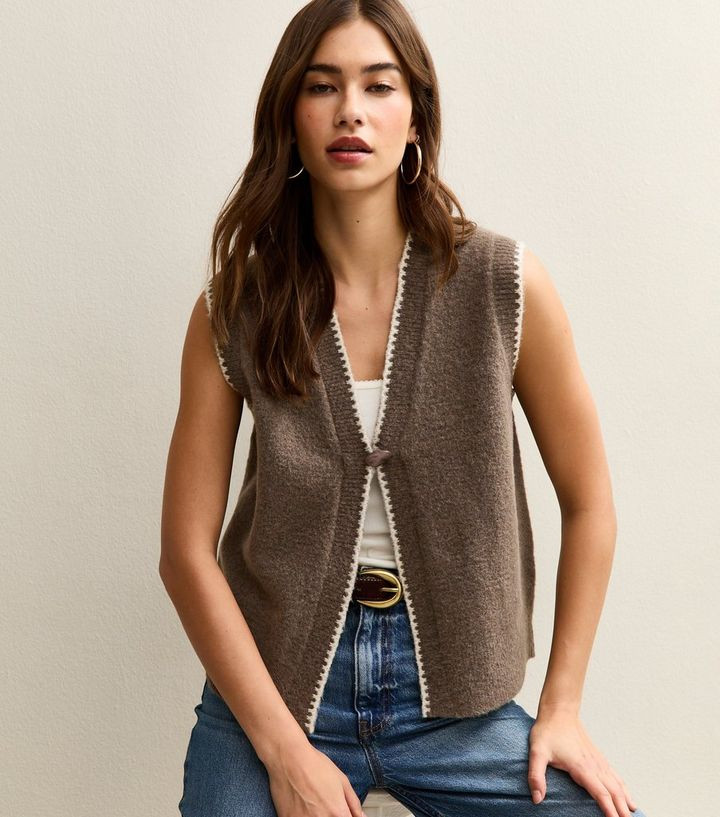 Mink Blanket Stitch Knit Waistcoat | New Look | New Look (UK)
