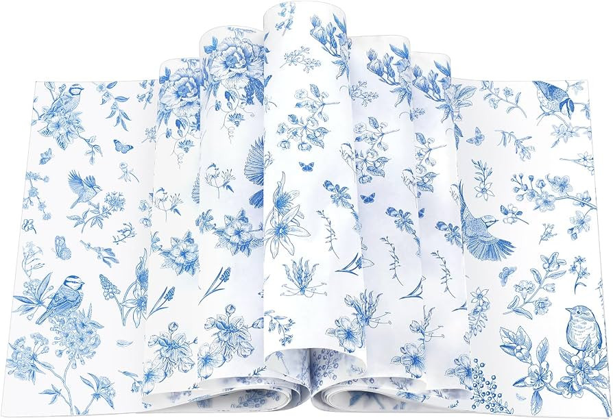 Feifeiya 200 Pcs Floral Wax Paper Sheet for Food Chinoiserie Bird Deli Paper Waterproof Sandwich ... | Amazon (US)