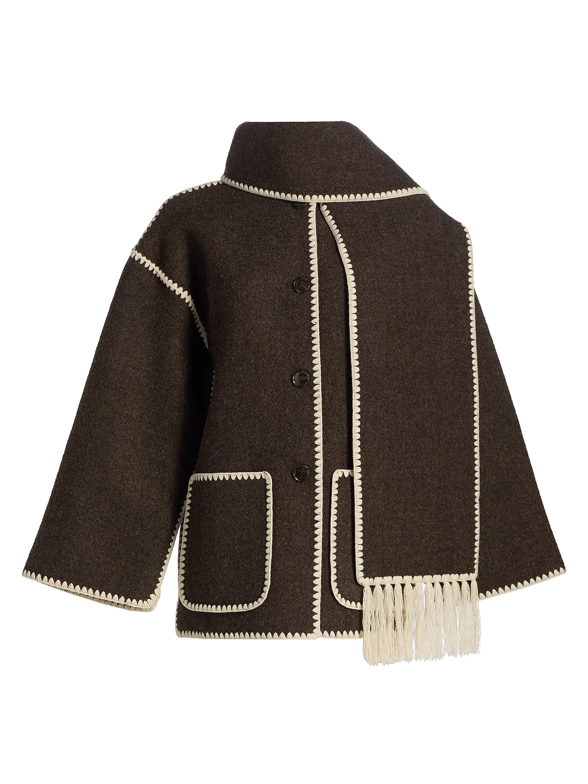 Embroidered Wool-Blend Scarf Jacket | Saks Fifth Avenue