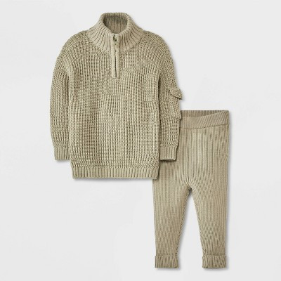 Grayson Mini Baby Boys' Quarter Zip Sweater Top & Bottom Set - Green 0-3M | Target