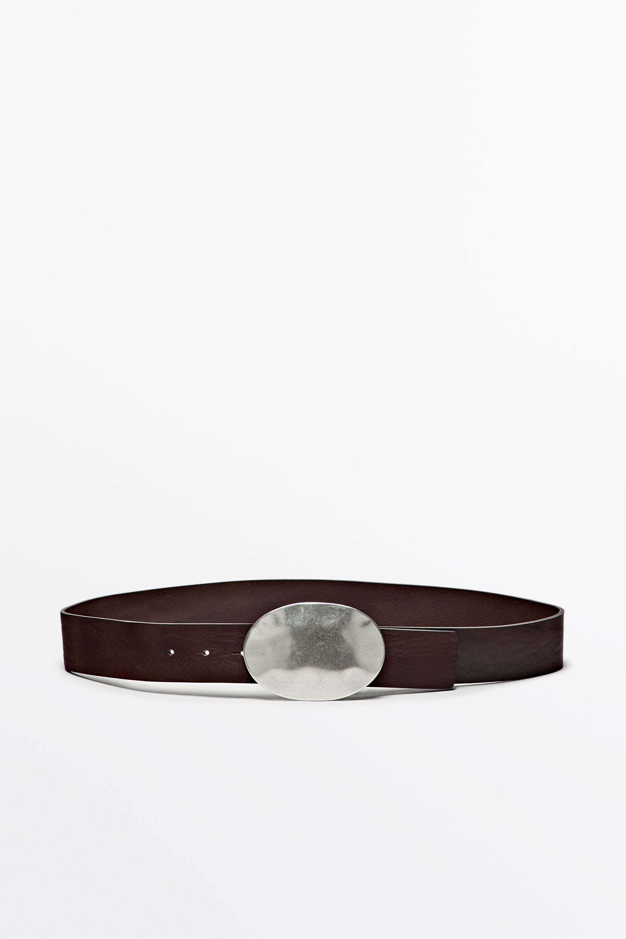 Nappa leather texture belt with oval buckle | Massimo Dutti UK