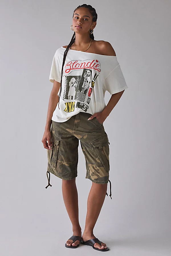 Rock Band Graphic Off-The-Shoulder Oversized Tee in Blondie, Women's at Urban Outfitters | Urban Outfitters (US and RoW)