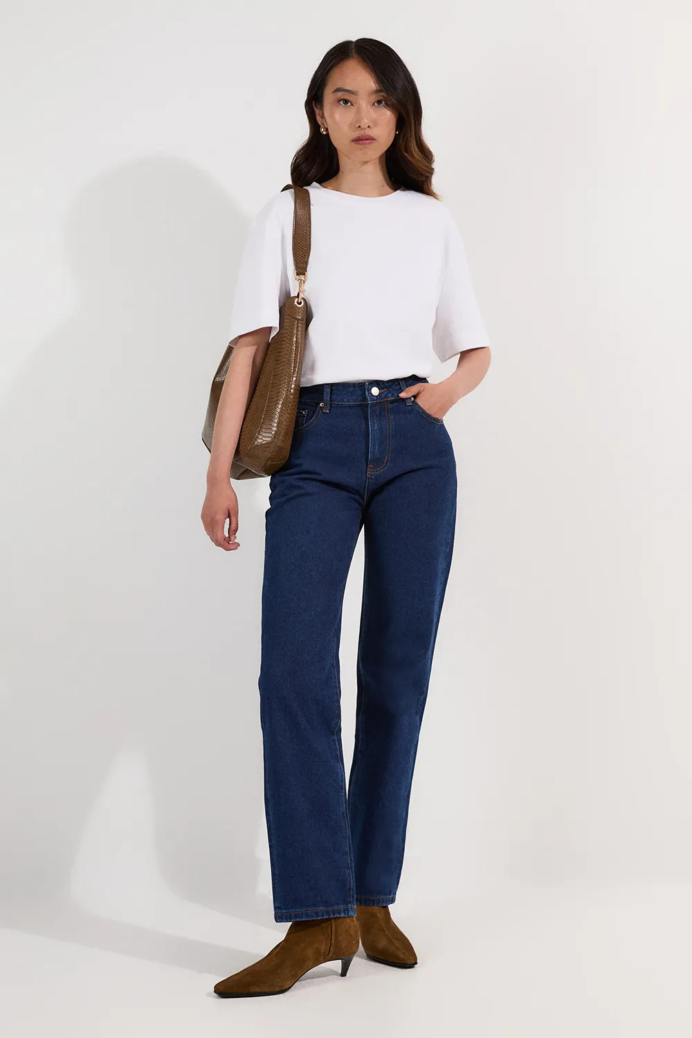 Jeans | Rigid Denim Mid Rise Straight Leg Jean | KarenMillen | Karen Millen US