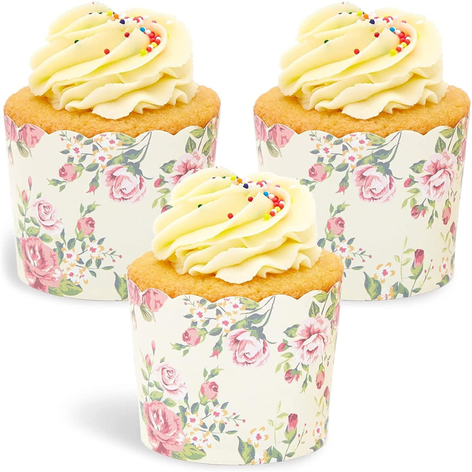 Sparkle and Bash Vintage Floral Tulip Cupcake Liners - 2.25 x 2.75 In, Yellow, 50 Count Disposabl... | Amazon (US)