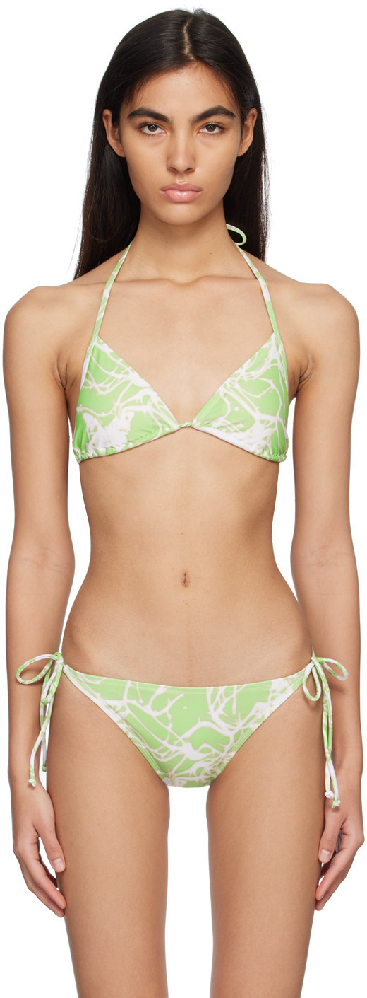 lesugiatelier Green Graphic Bikini Top | SSENSE