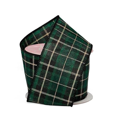 Christmas Green Tartan Ribbon - 2 1/2" x 10 Yards, Wired Edge, Black & Green Plaid, Wreath, Xmas Decor | Amazon (US)