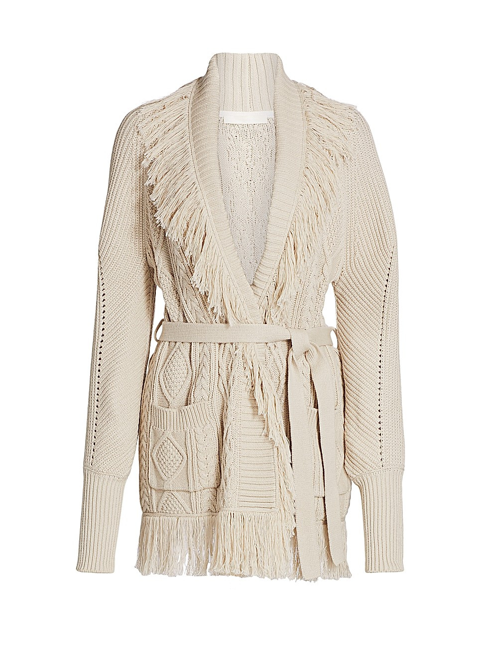 Women's Anina Fisherman Knit Fringe Cardigan - Stone - Size Medium | Saks Fifth Avenue