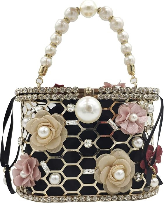 Synthetic Pearl Top-Handle Women Metal Bucket Bag Crystal Evening Purses and Clutches Formal Wedd... | Amazon (US)