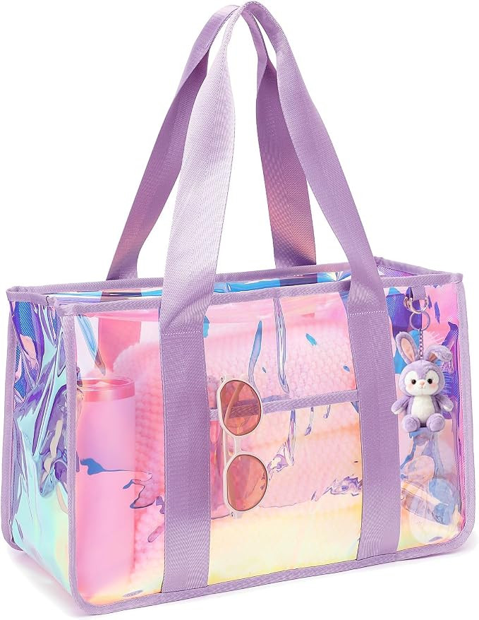 Fammart Iridescent Clear Beach Bags Waterproof Sandproof for Women, Large Jelly Tote Zipper Pool ... | Amazon (US)