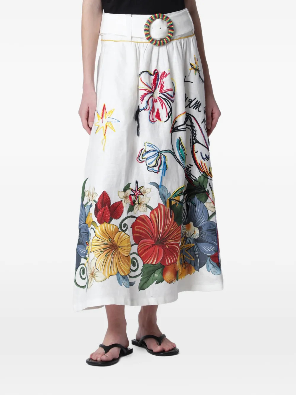 FARM Rio belted floral-print maxi skirt - White | Farfetch Global