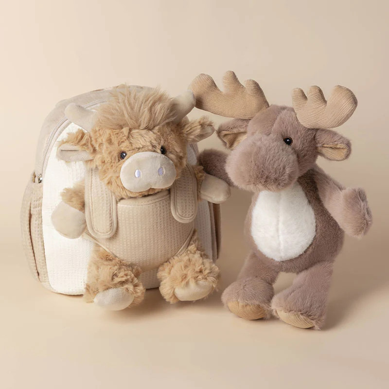 Moonkie Hug & Go™ Duo –  Highland Cow Backpack & Reindeer Plush | Moonkie