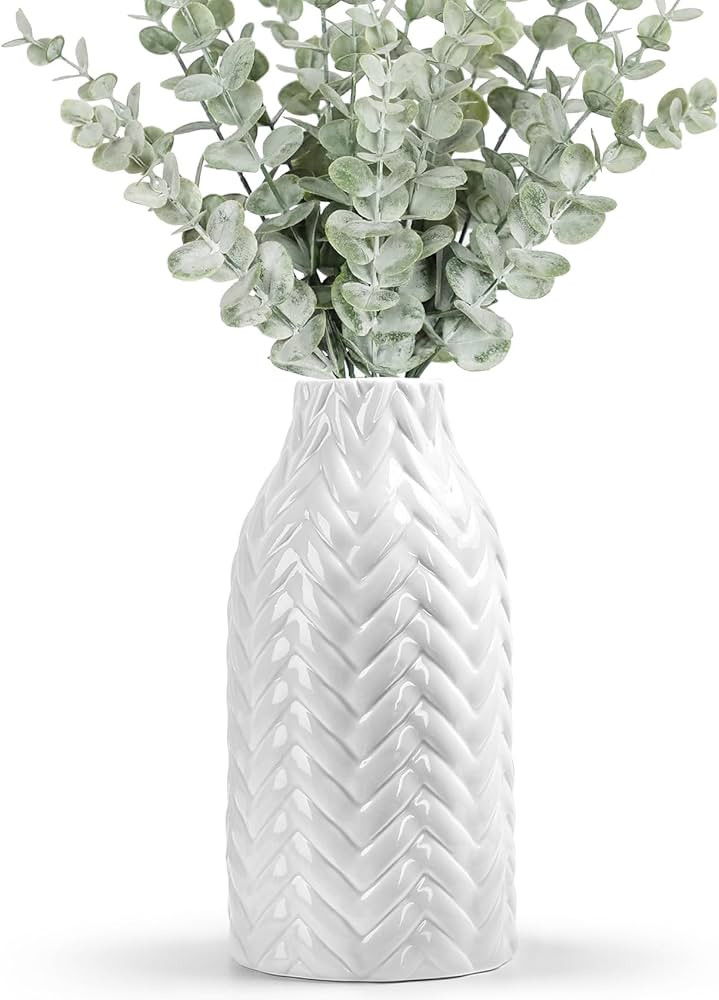Modern White Ceramic Flower Vases for Home Decor Aesthetic, 8" H Cute White Boho Decorative Vase ... | Amazon (US)
