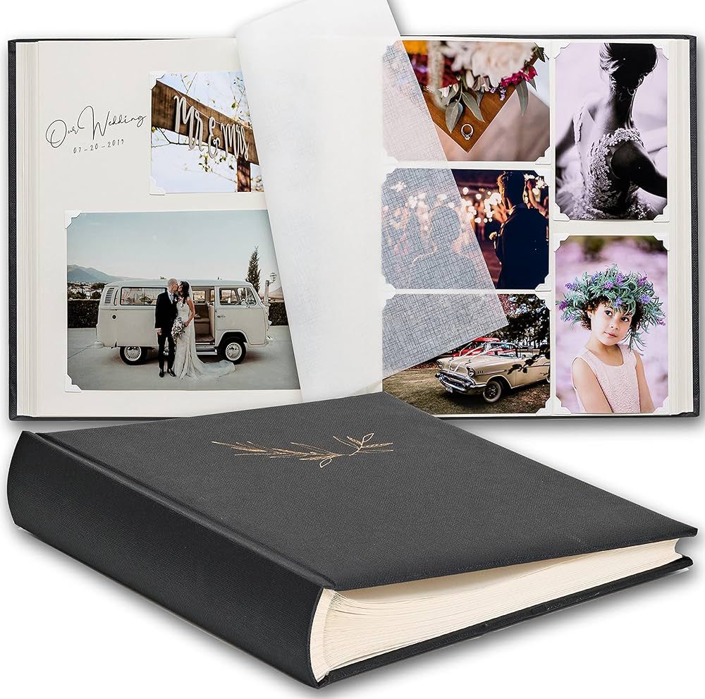 Premium Black Photo Album | Scrapbook Photo Album with Writing Space | 100 Pages for Multiple Pho... | Amazon (US)