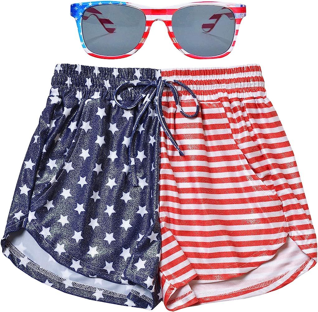 American Flag Shorts for Women Metallic Hot Pants 4th July Sparkly Rave Clothes at Amazon Women’s Cl | Amazon (US)