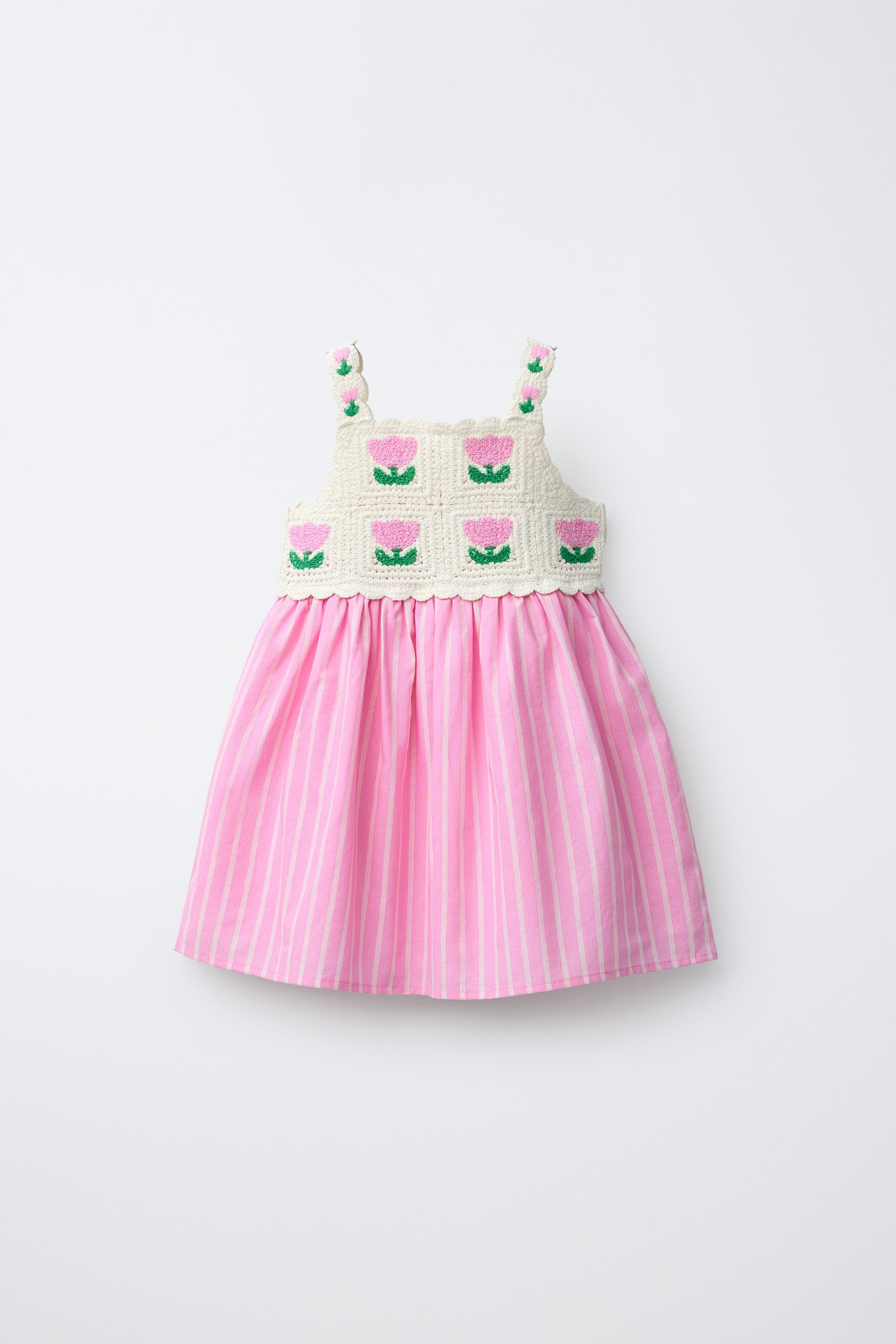 CROCHET KNIT FLORAL COMBINATION DRESS | Zara US