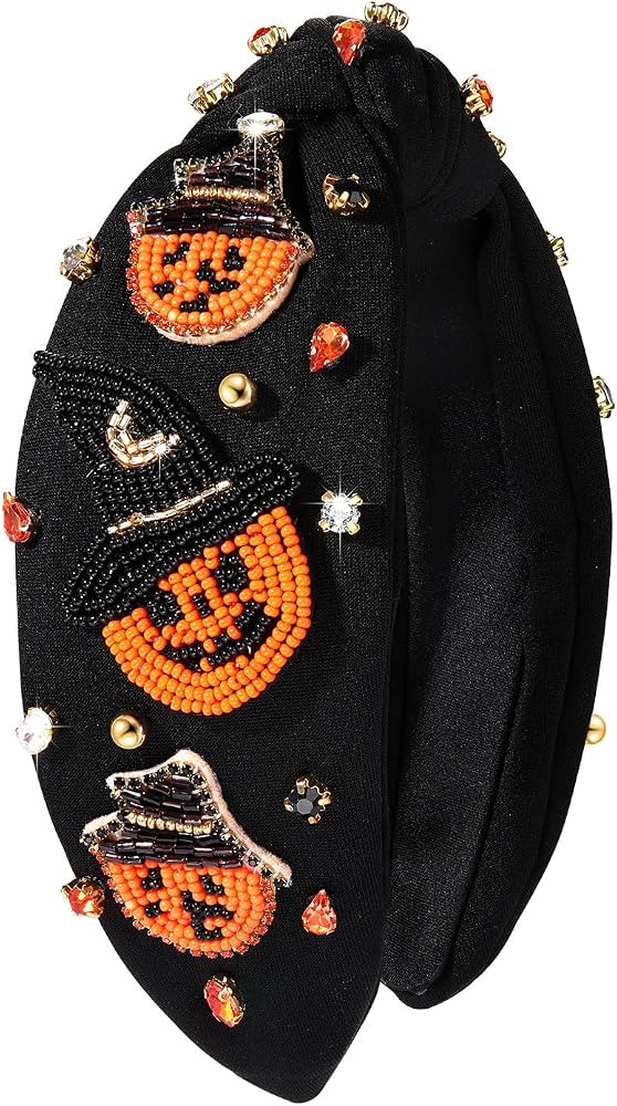 Halloween Headband for Women Rhinestone Knotted Headbands Witch Hat Pumpkin Spider Crystal Embell... | Amazon (US)