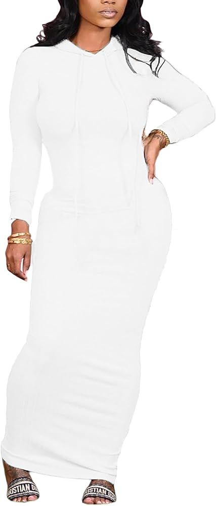 Long Sleeve Bodycon Maxi Dress for Women One Piece Hoodie Sweatshirt Dresses | Amazon (US)