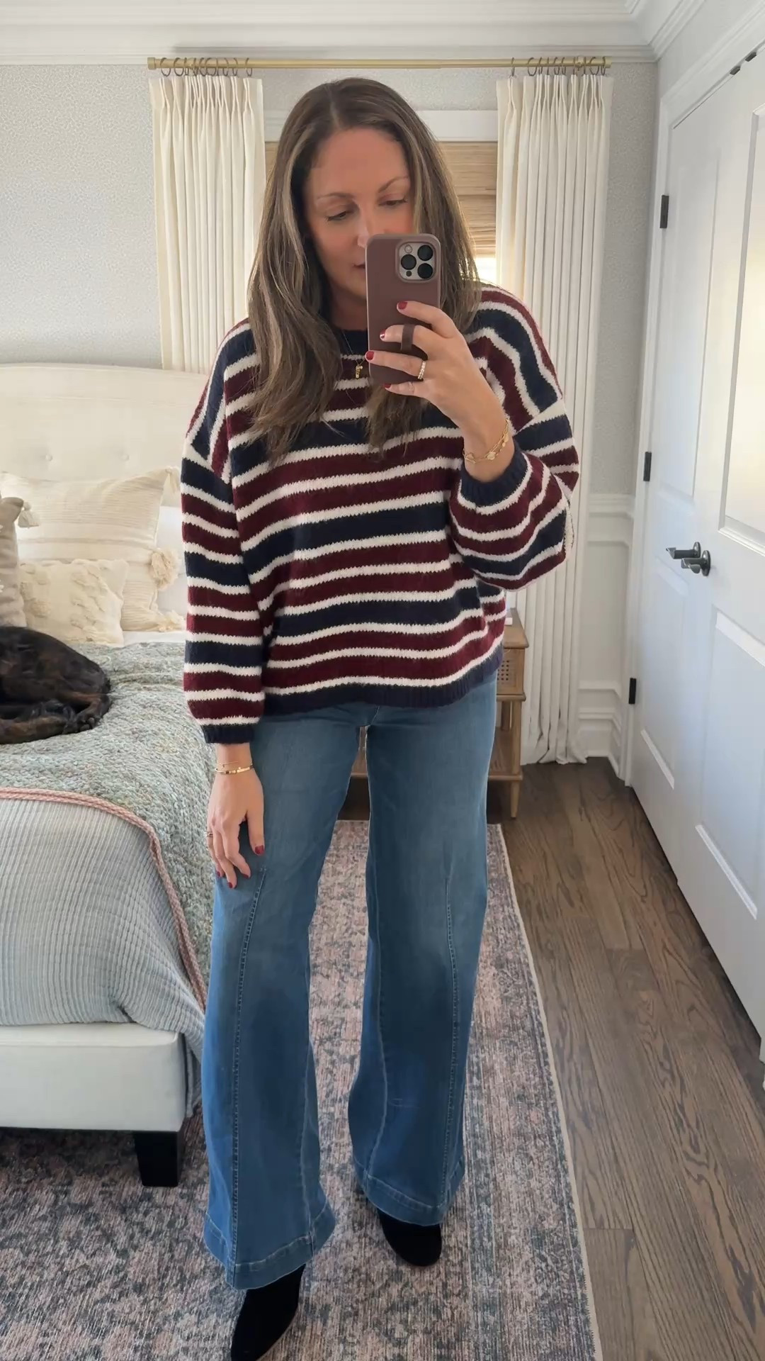 My OOTD on this below freezing day! Coziest (and softest) striped sweater, my favorite pull-on wide leg jeans and my everyday jewelry stack!

#LTKSaleAlert #LTKootd #LTKmomlife
