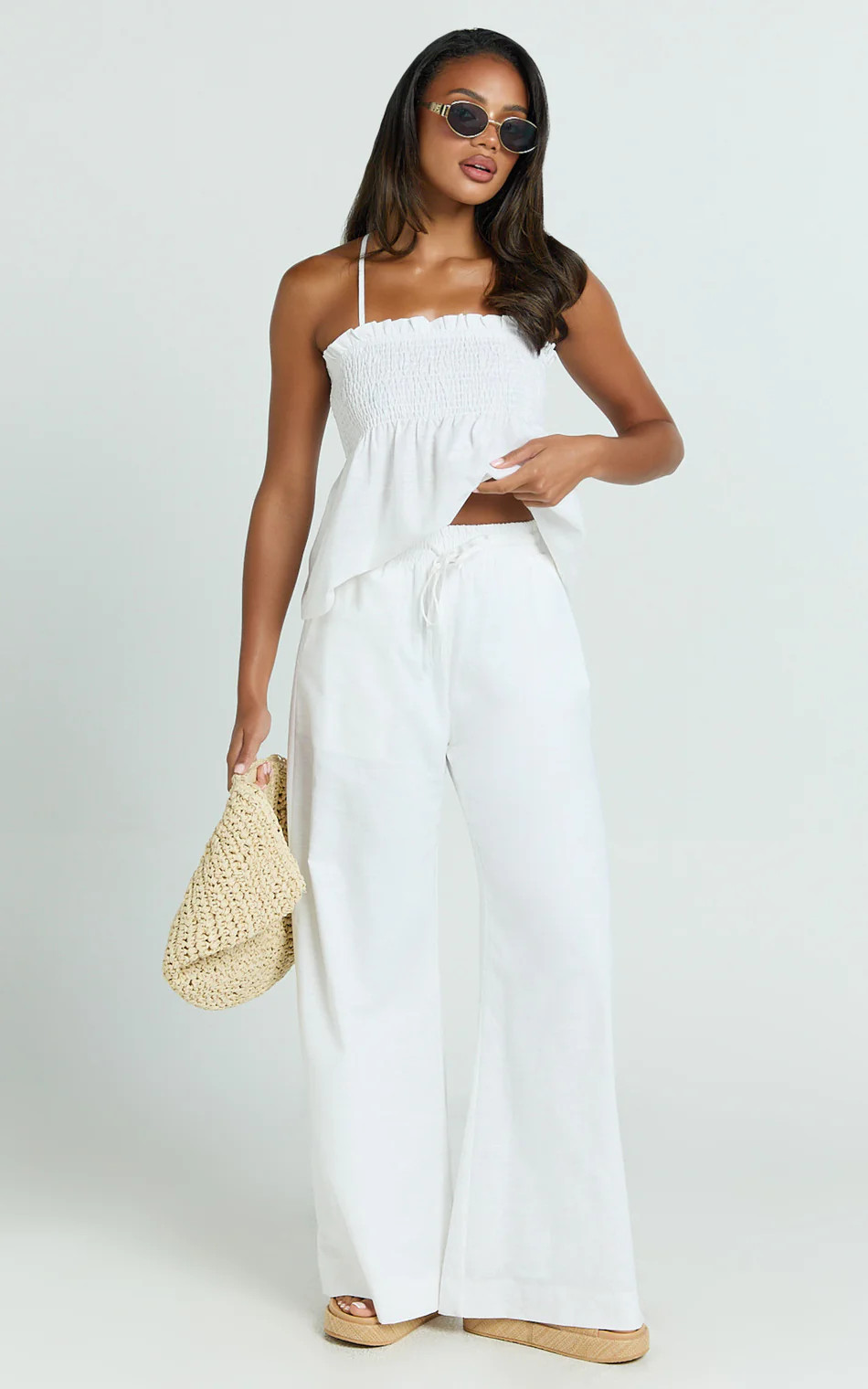 Alma Two Piece Set - Cotton Cami Pant Set in White | Showpo (ANZ)