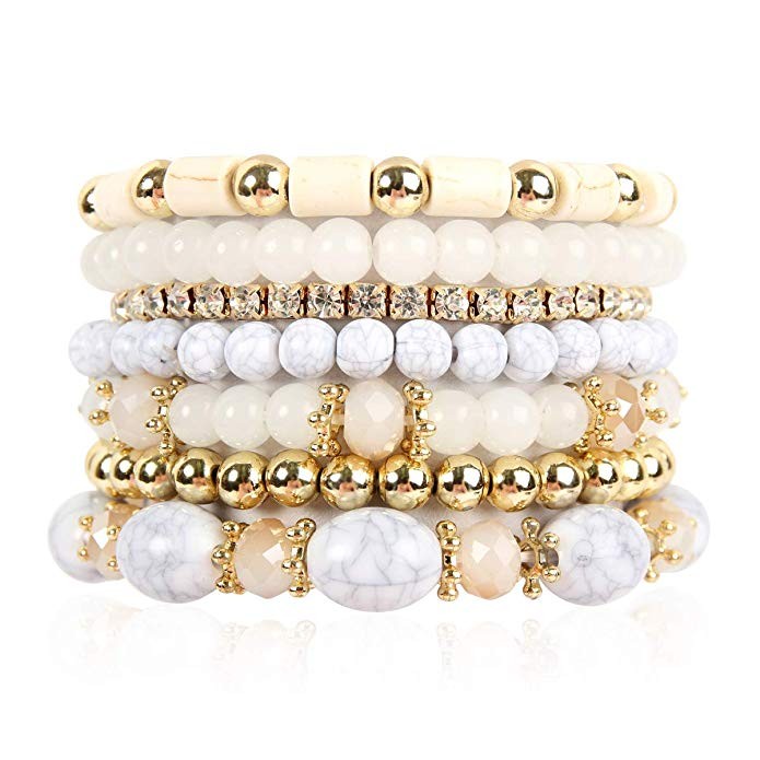RIAH FASHION Multi Layer Bead Bracelet - Colorful Stacking Beaded Strand Stretch Cuff Statement B... | Amazon (US)