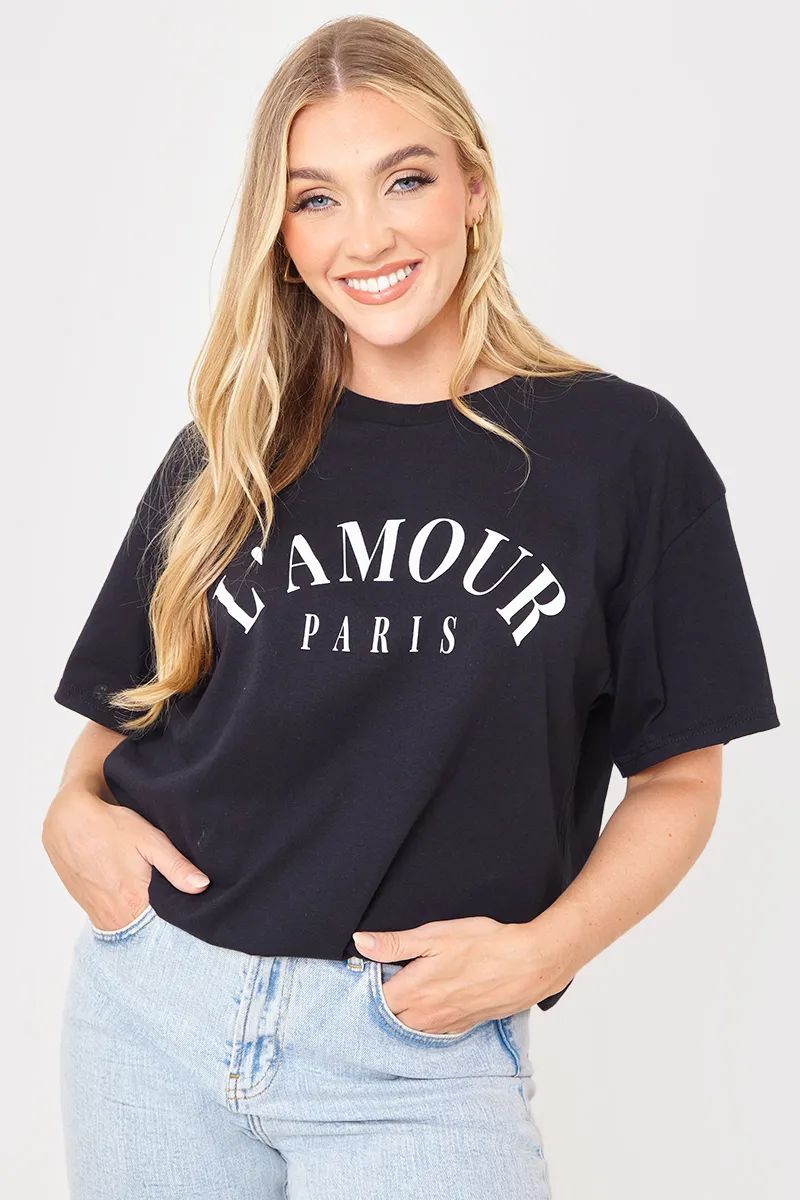 LAmour Paris Slogan Printed T Shirt | In The Style (UK)