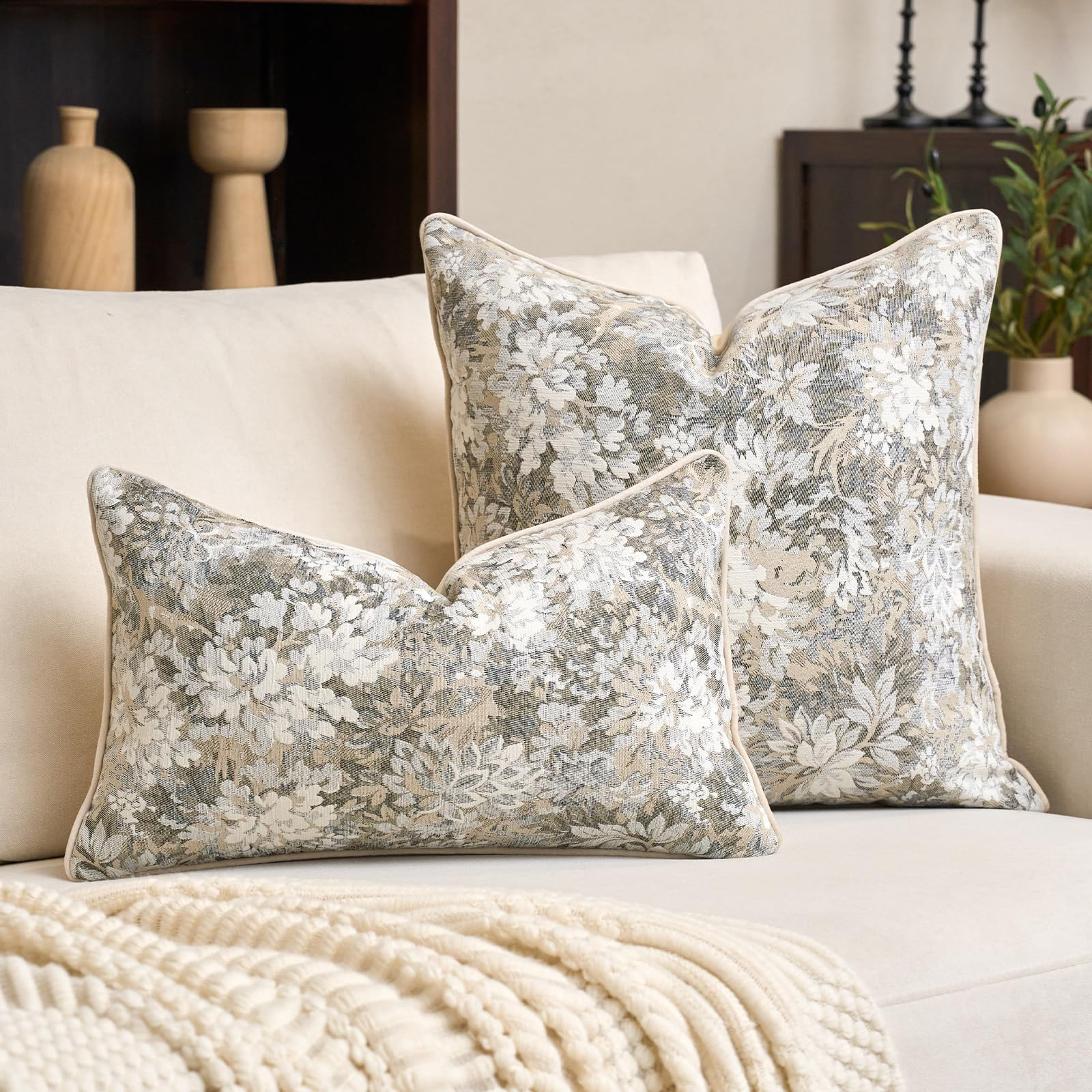 Amazon.com: Alerfa Beige Neutral Floral Pillow Cover 12 x 20 Inch, Vintage Chenille Rectangle Couch Pillow Cover Soft Decorative Farmhouse Accent Pillowcase for Living Room Bedroom : Home & Kitchen | Amazon (US)